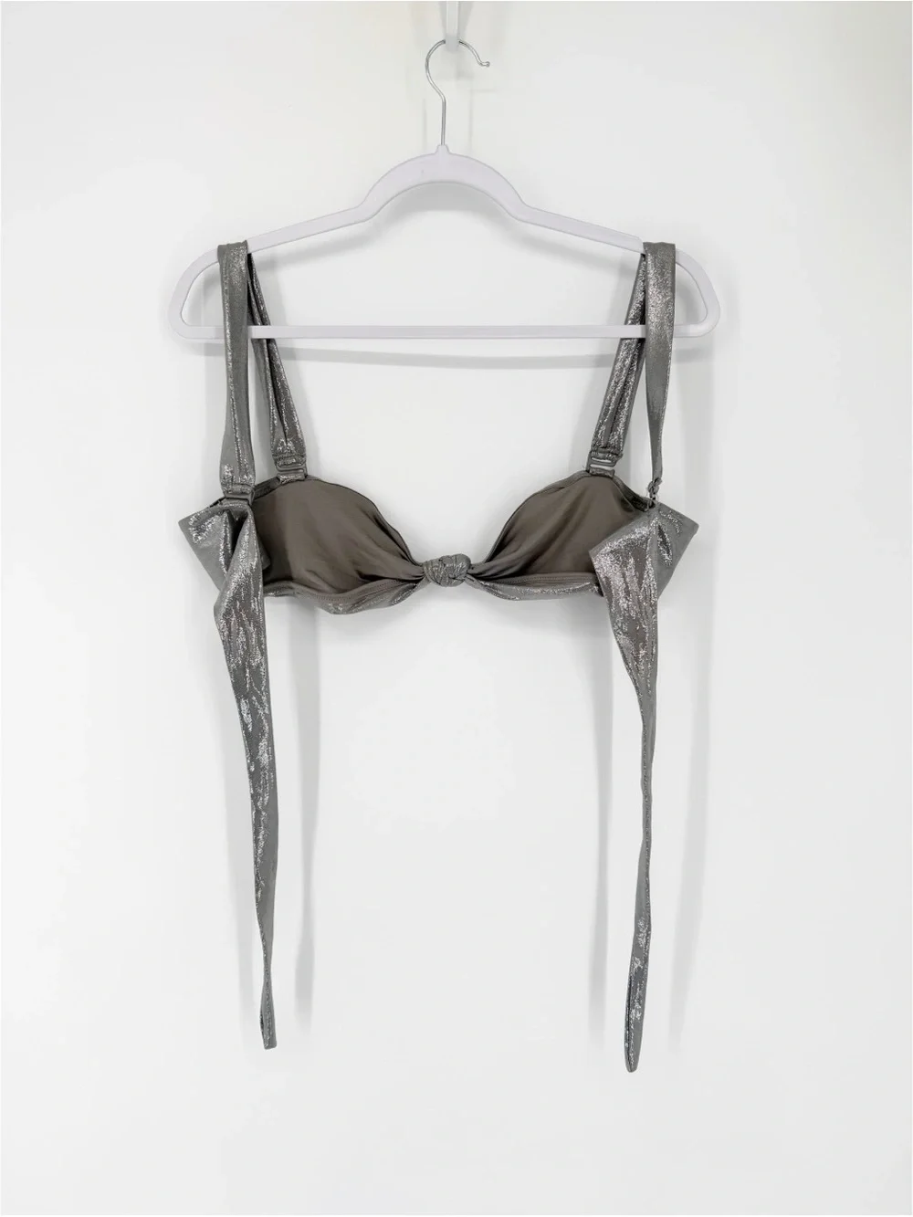SKIMS Liquid Shine Bandeau Bikini Top Smoke Large Knot Front